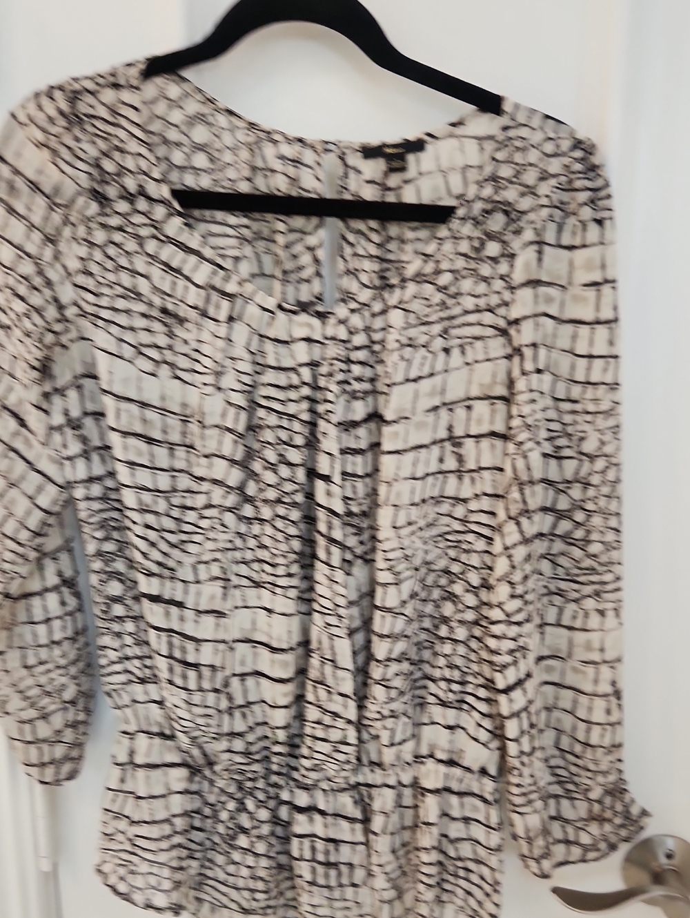 Milano Black & White Grid-Pattern Peplum Blouse